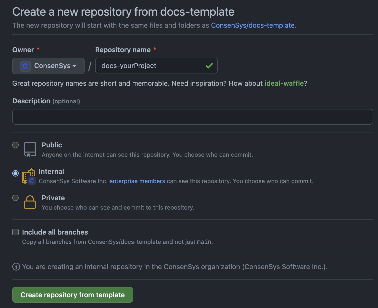 Create new repository screenshot